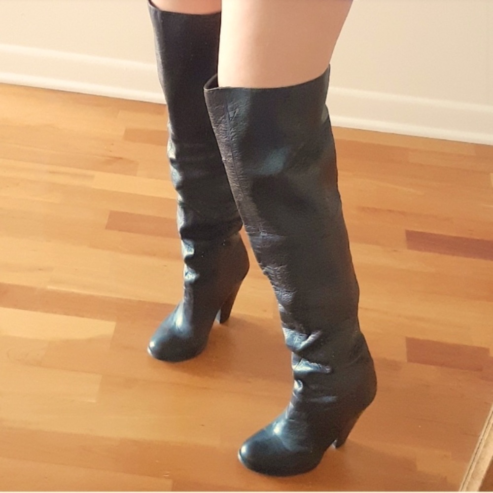 Aldo Knee High Black Leather Boots